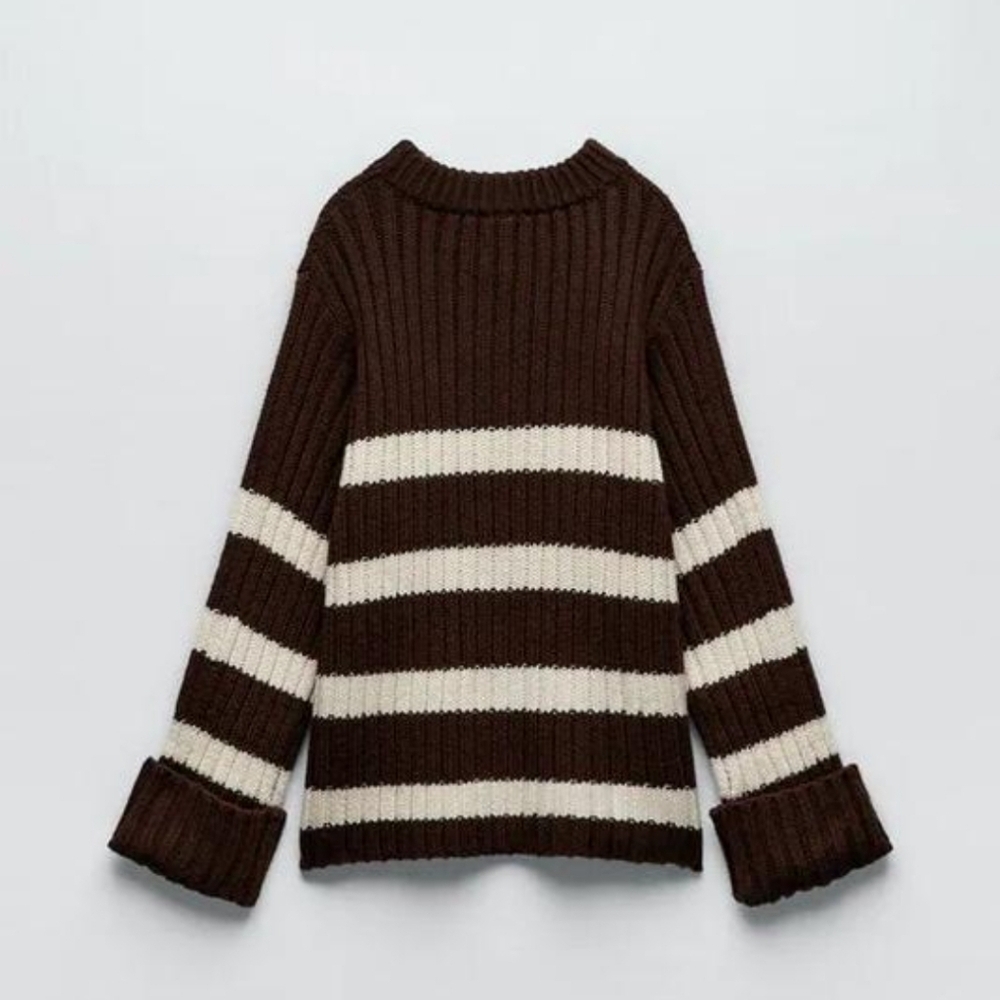 Zara Chocolate and Cream Chunky Striped Sweater